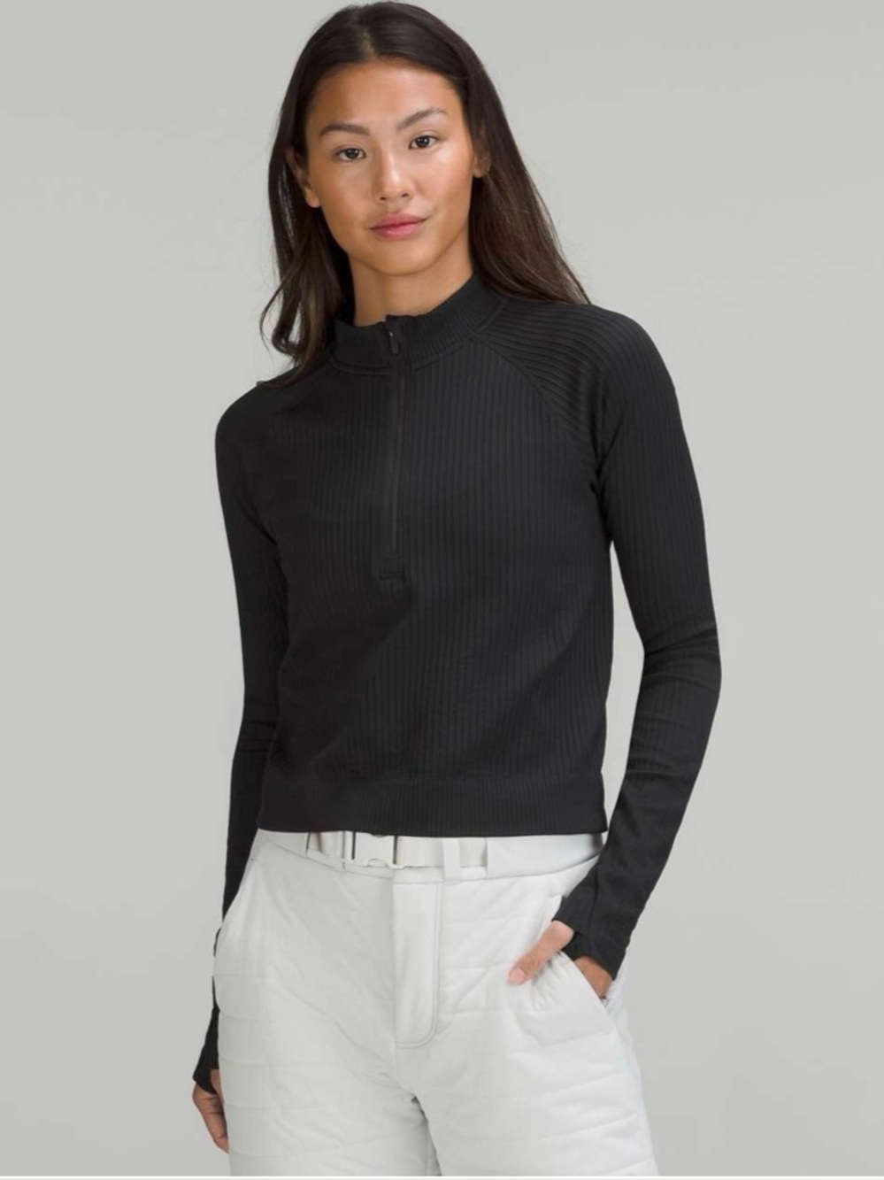 Lululemon Rest Less Cropped Half Zip
Colour Rib Black / Black